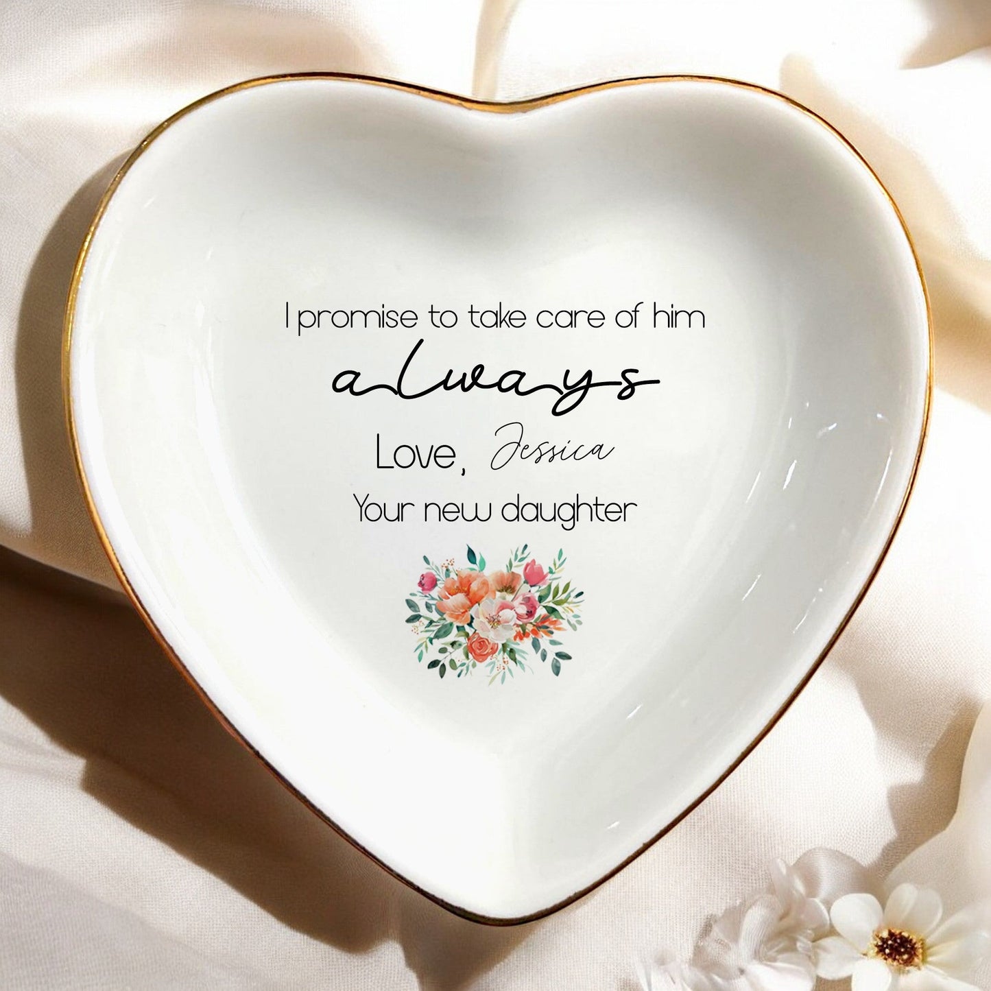 Heart-shaped Ring Dish for Mother-in-law-Ceramic Trinket Tray,Jewelry Dish Gifts For Mom-In-Law Mother's Day,Wedding,Birthday,Christmas Gift for Mom,Women,Girl,Her