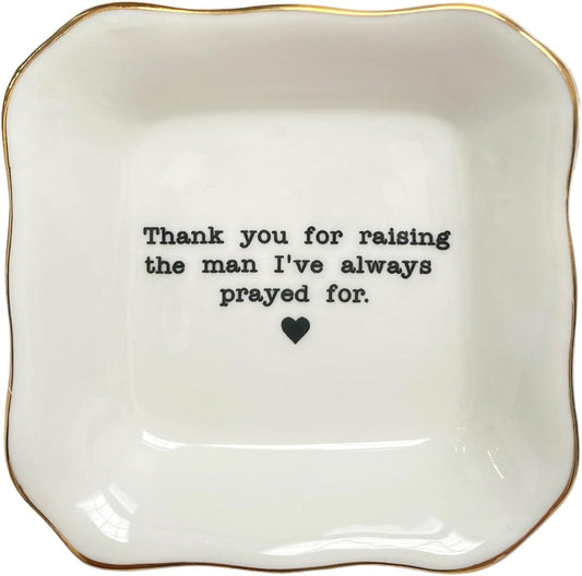 Bat Trang Ceramic Wedding Jewelry Tray - Thank You For Raising The Man I've Always Prayed For Dish - Mother of The Groom Gifts From Bride - Mother In Law Gifts - Mother Of Groom Gifts