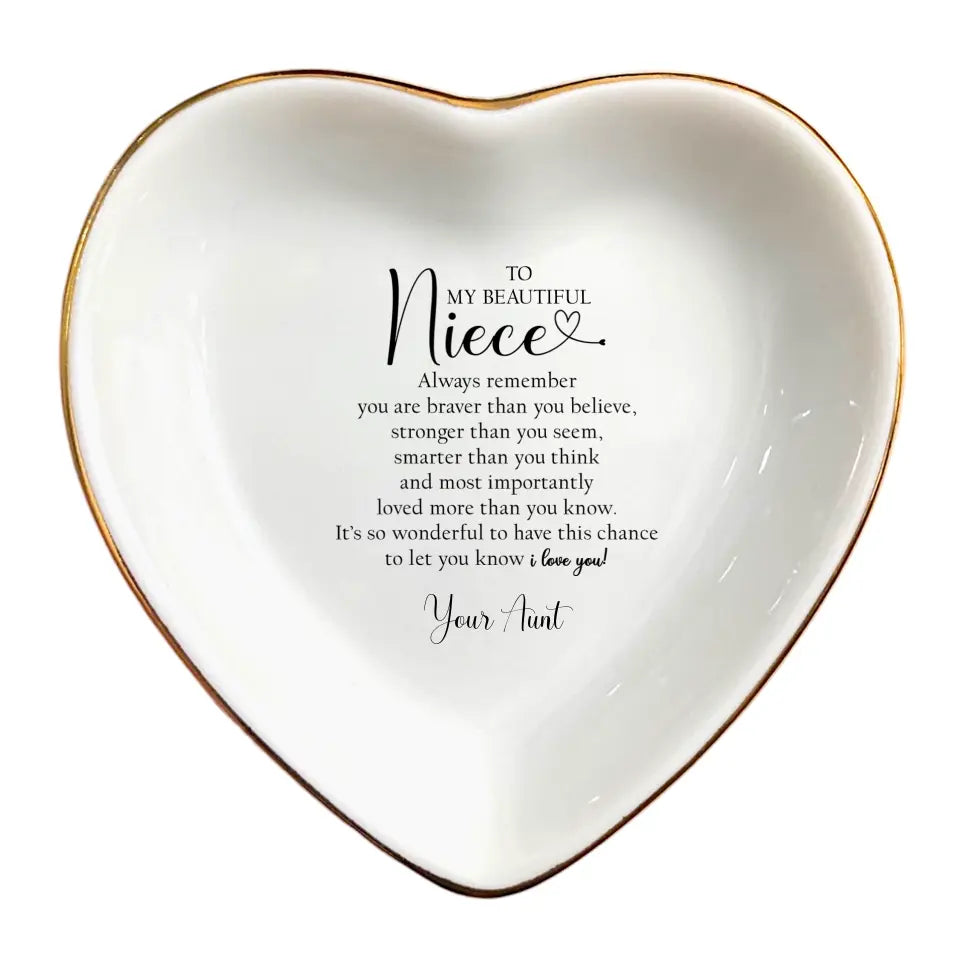 To My Beautiful Niece Personalized Ring Dish | Wedding & Birthday Gift from Aunt | Encouragement Jewelry Trinket Tray