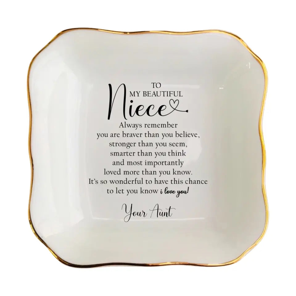 To My Beautiful Niece Personalized Ring Dish | Wedding & Birthday Gift from Aunt | Encouragement Jewelry Trinket Tray