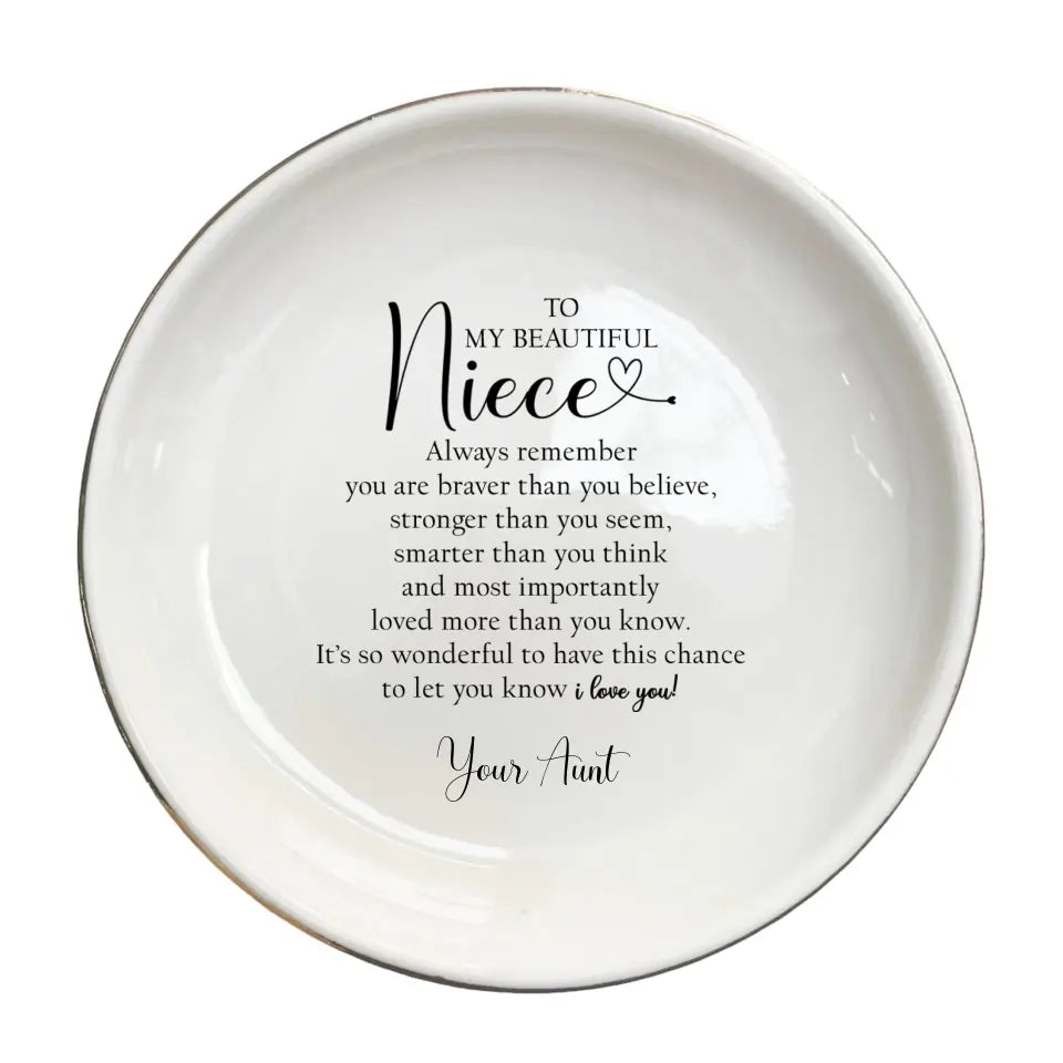 To My Beautiful Niece Personalized Ring Dish | Wedding & Birthday Gift from Aunt | Encouragement Jewelry Trinket Tray