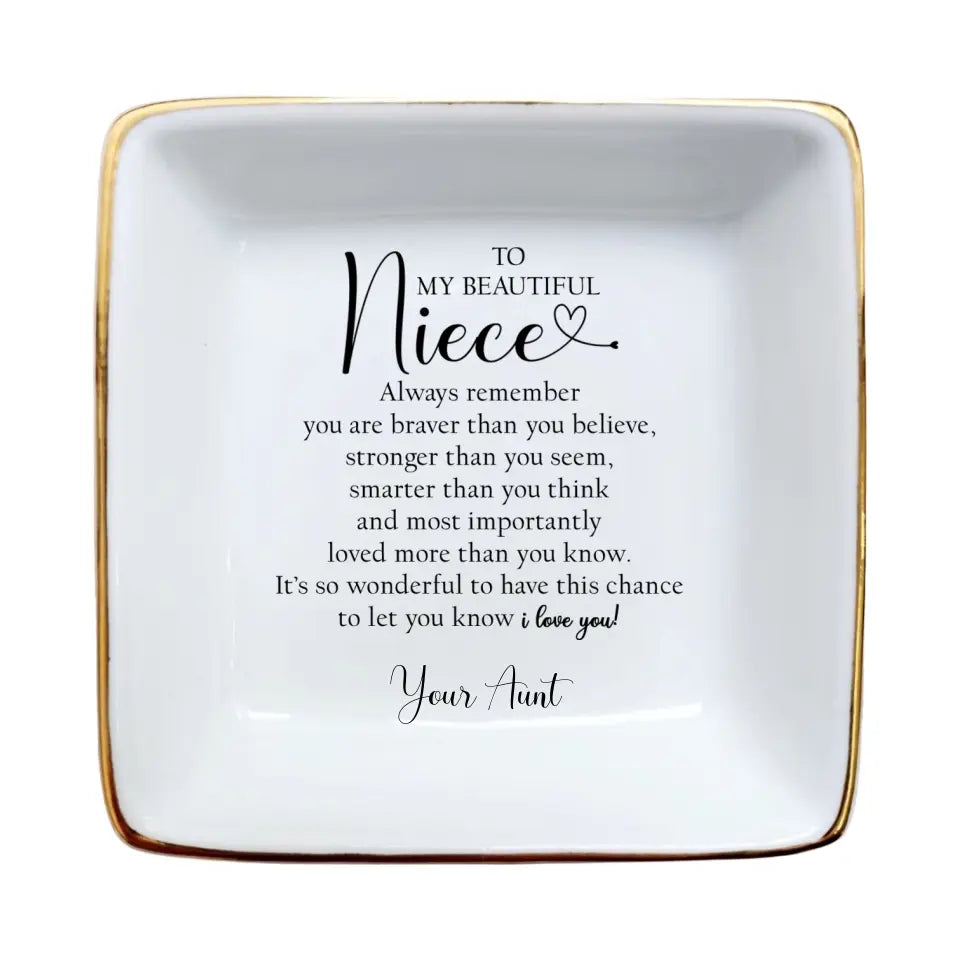 To My Beautiful Niece Personalized Ring Dish | Wedding & Birthday Gift from Aunt | Encouragement Jewelry Trinket Tray