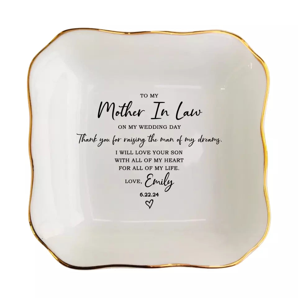 Thank You for Raising the Man of My Dreams Ring Dish | Wedding Gift for Mother of the Groom | Jewelry Storage Keepsake