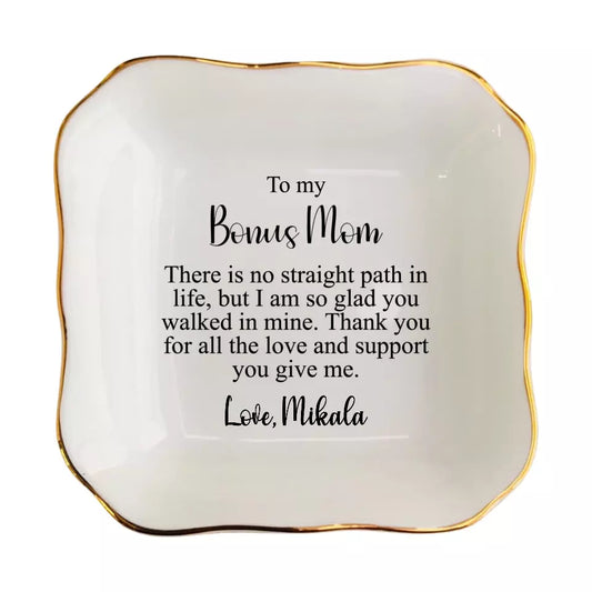 Bonus Mom Gift Ring Dish - Jewelry Dish for Stepmom - Mother of the Groom & Mother-in-Law Wedding Gift - Appreciation Keepsake