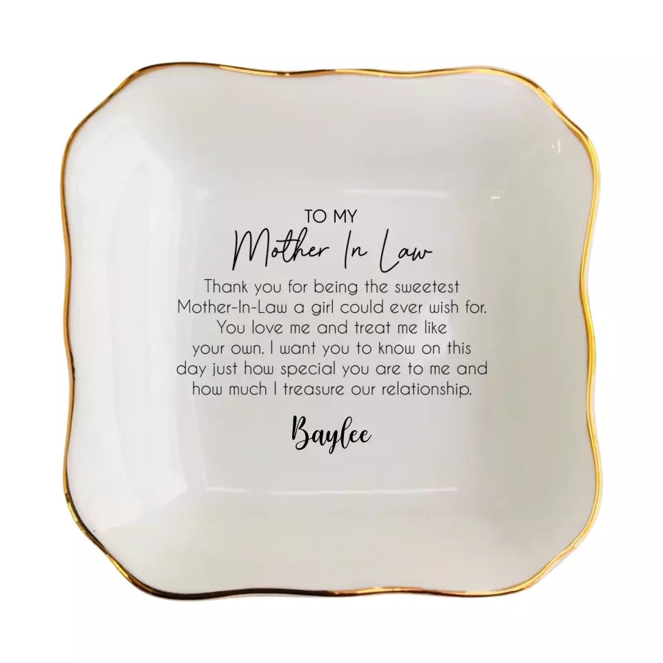 The Sweetest Mother-in-Law Ring Dish - Personalized Mom Jewelry Dish - Bridal Shower & Wedding Gift from Bride