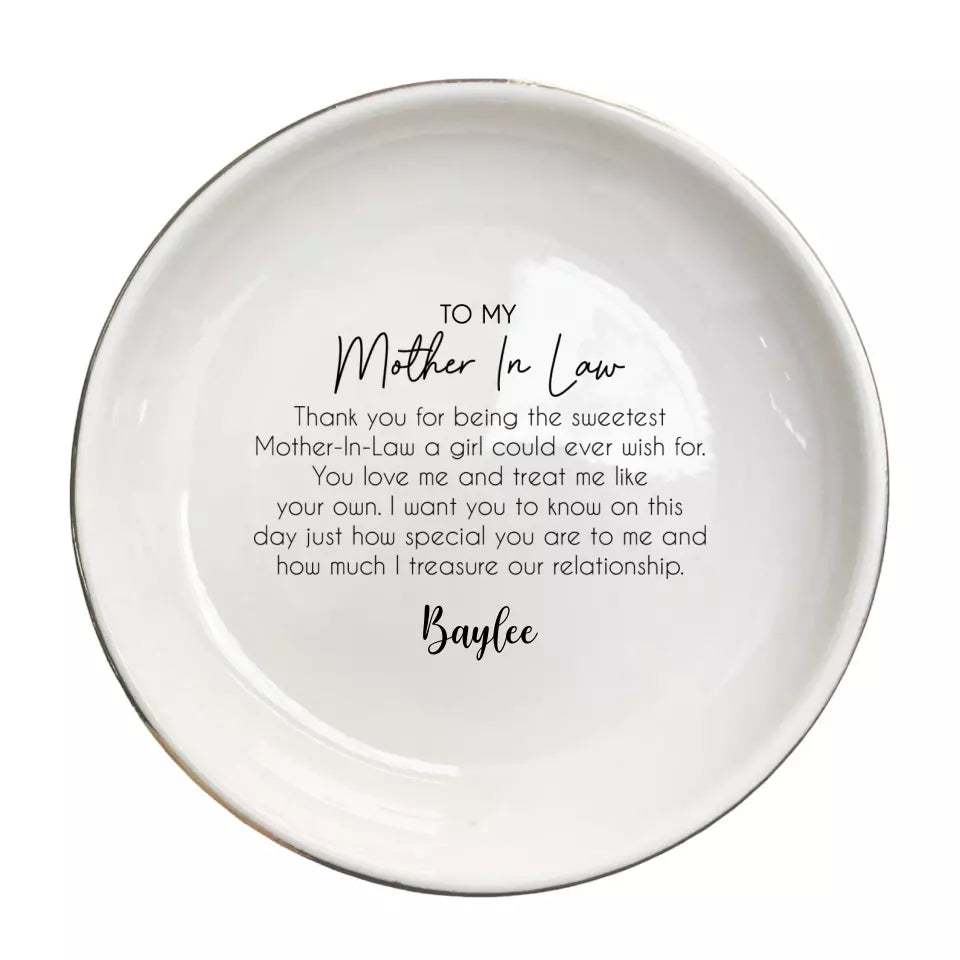 The Sweetest Mother-in-Law Ring Dish - Personalized Mom Jewelry Dish - Bridal Shower & Wedding Gift from Bride