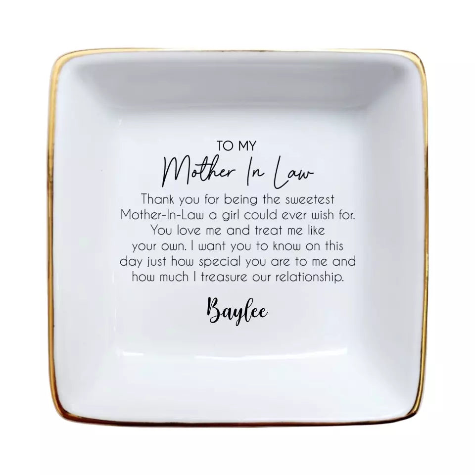 The Sweetest Mother-in-Law Ring Dish - Personalized Mom Jewelry Dish - Bridal Shower & Wedding Gift from Bride