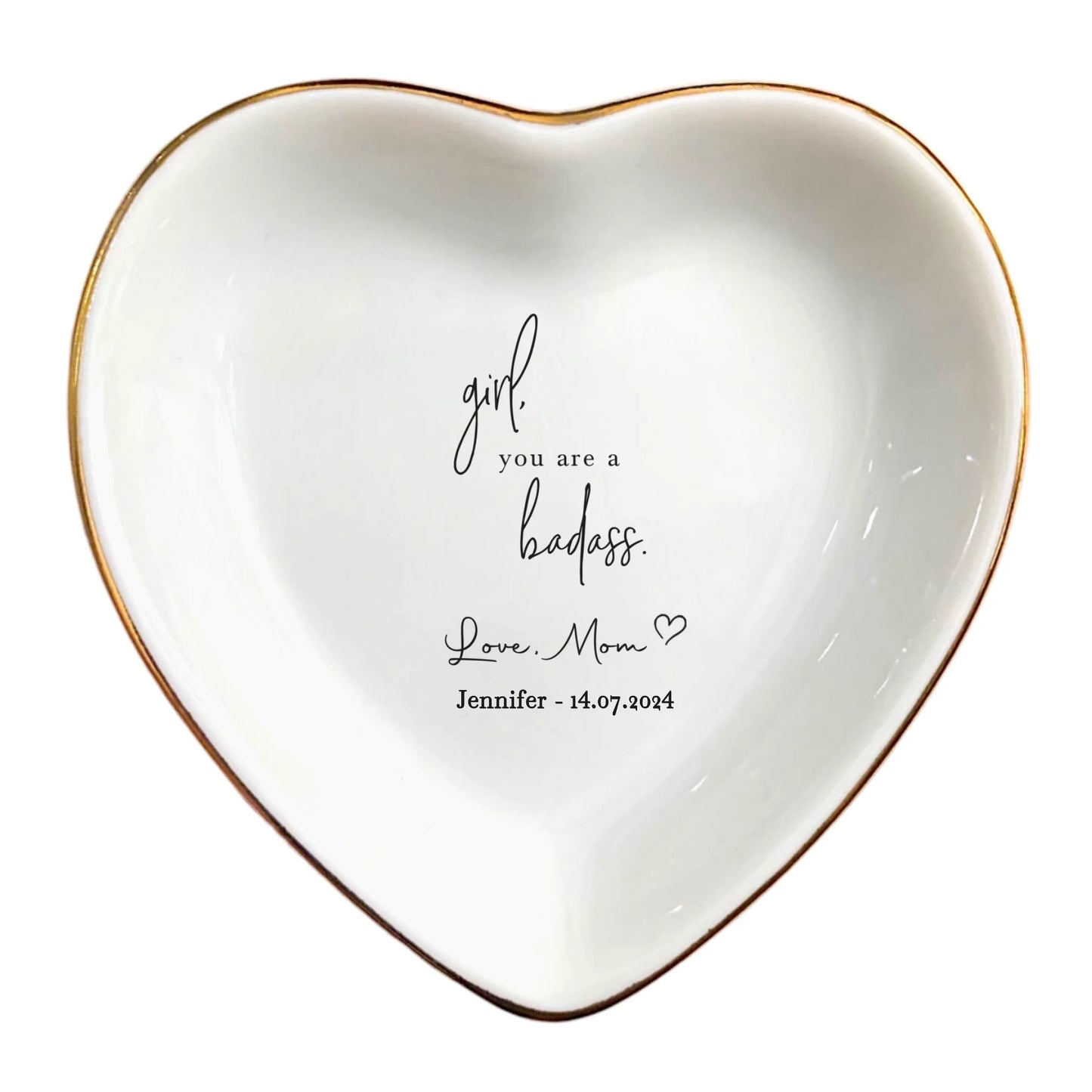 Personalized Daughter Ring Dish, Ceramic Mother And Daughter Jewelry Dish - Unique Inspirational Gifts for Women Strength Gift | Girl, You Are A Badass