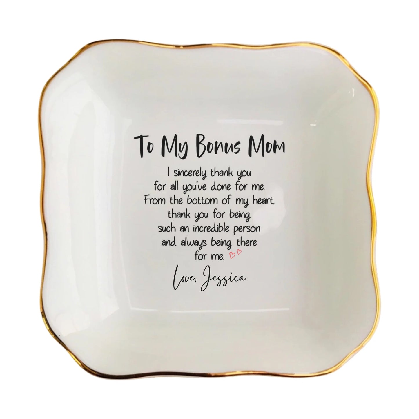 To My Bonus Mom Ring Dish | Thoughtful Gift for Mother-in-Law | Jewelry Trinket Tray for Wedding, Birthday & Mother’s Day