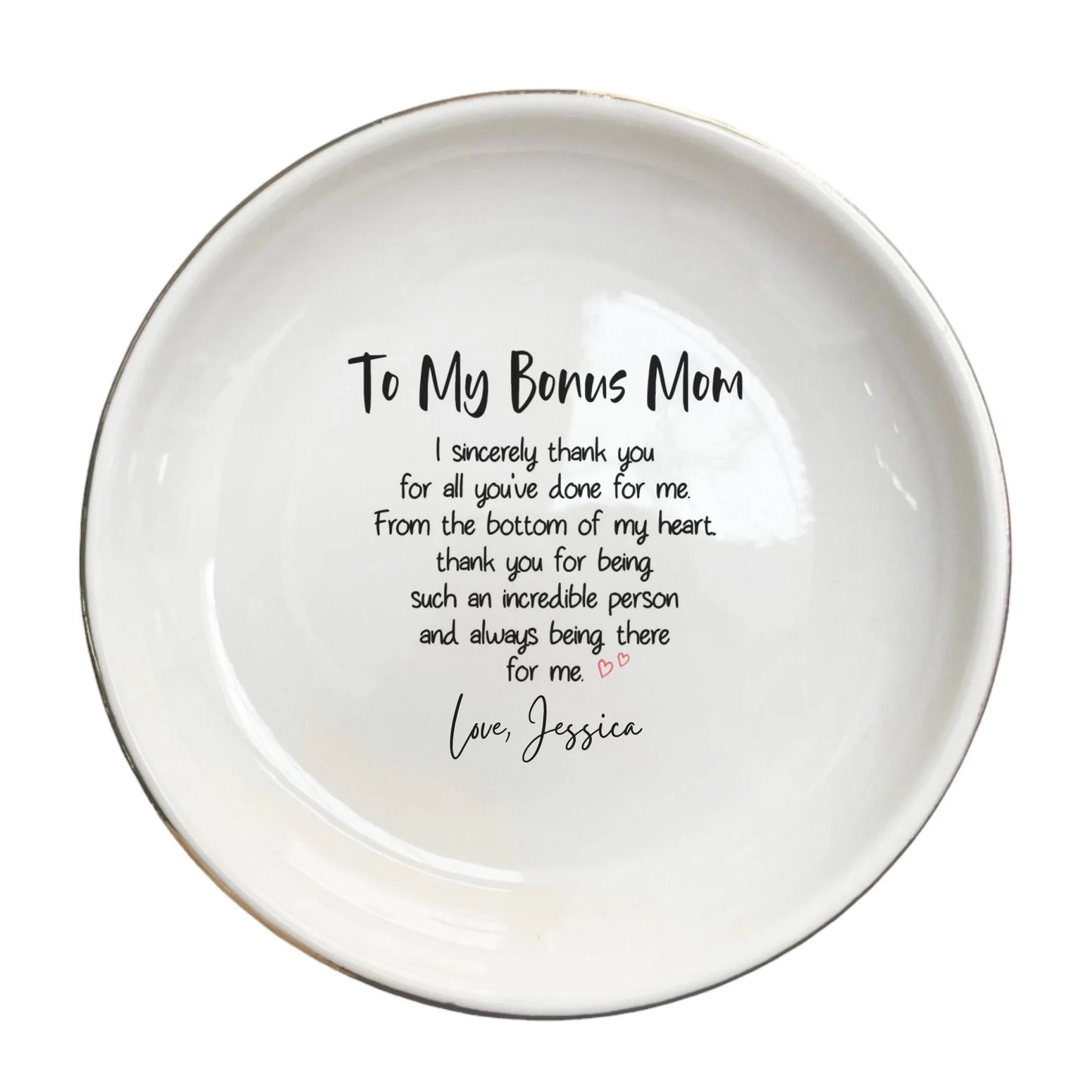 To My Bonus Mom Ring Dish | Thoughtful Gift for Mother-in-Law | Jewelry Trinket Tray for Wedding, Birthday & Mother’s Day