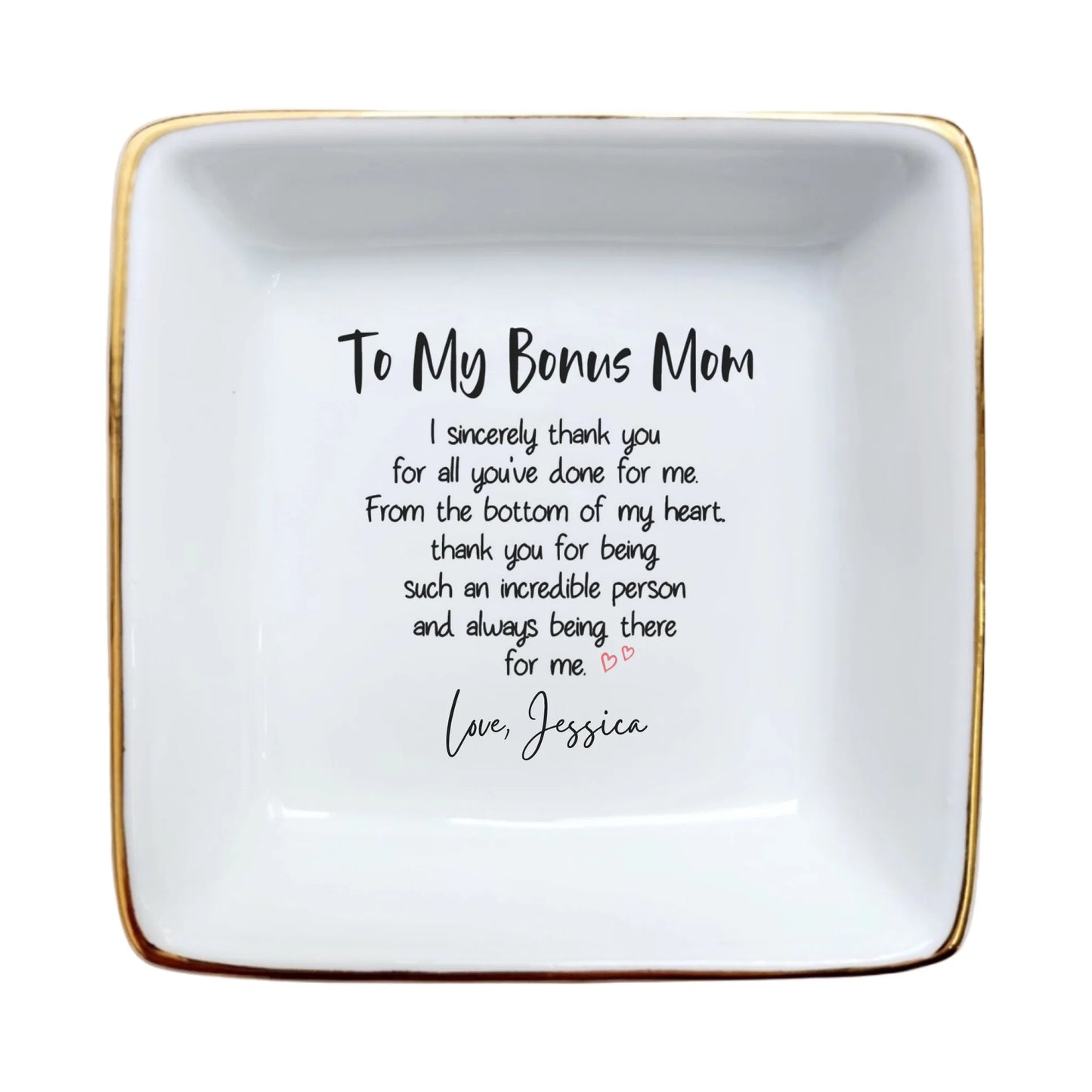 To My Bonus Mom Ring Dish | Thoughtful Gift for Mother-in-Law | Jewelry Trinket Tray for Wedding, Birthday & Mother’s Day