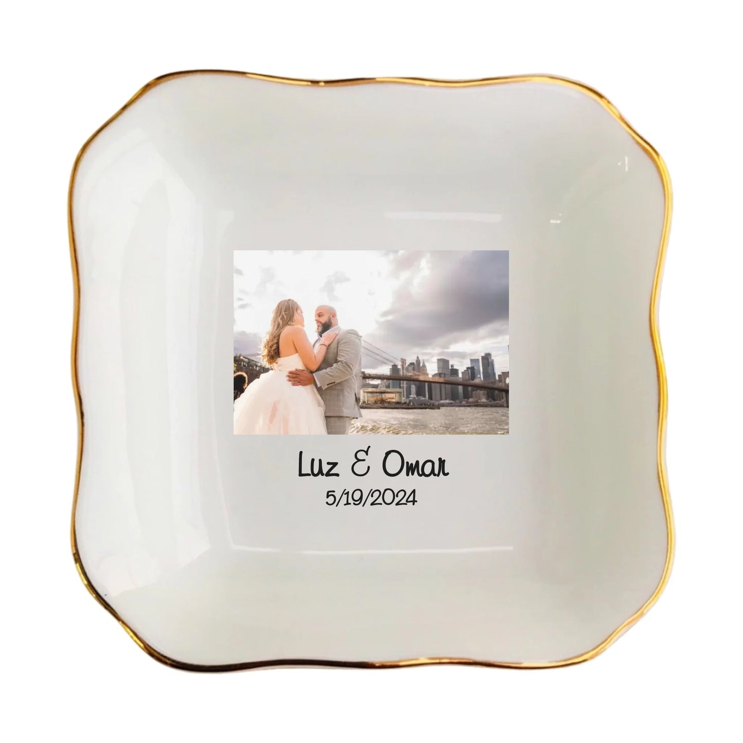 Personalized Photo Ring Dish | Custom Wedding & Anniversary Gift | Jewelry Trinket Tray with Name & Date