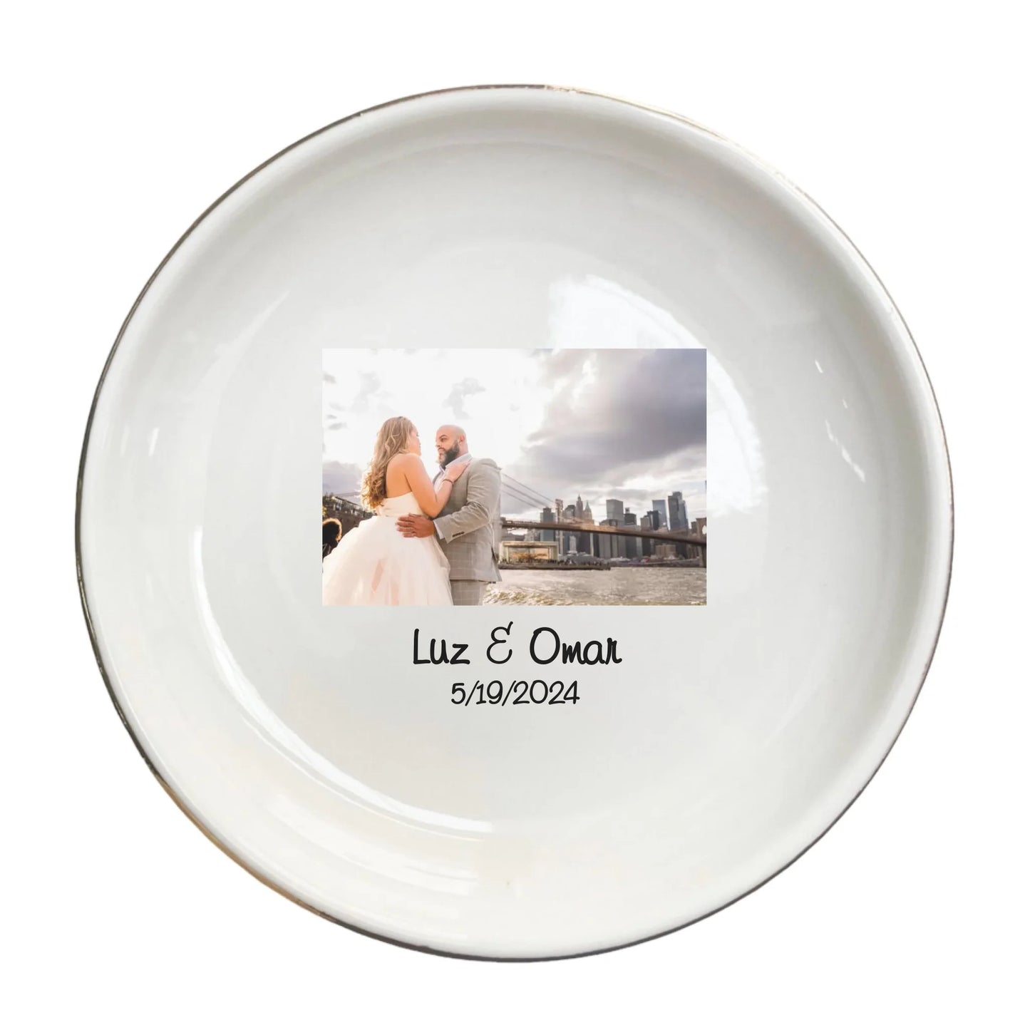 Personalized Photo Ring Dish | Custom Wedding & Anniversary Gift | Jewelry Trinket Tray with Name & Date