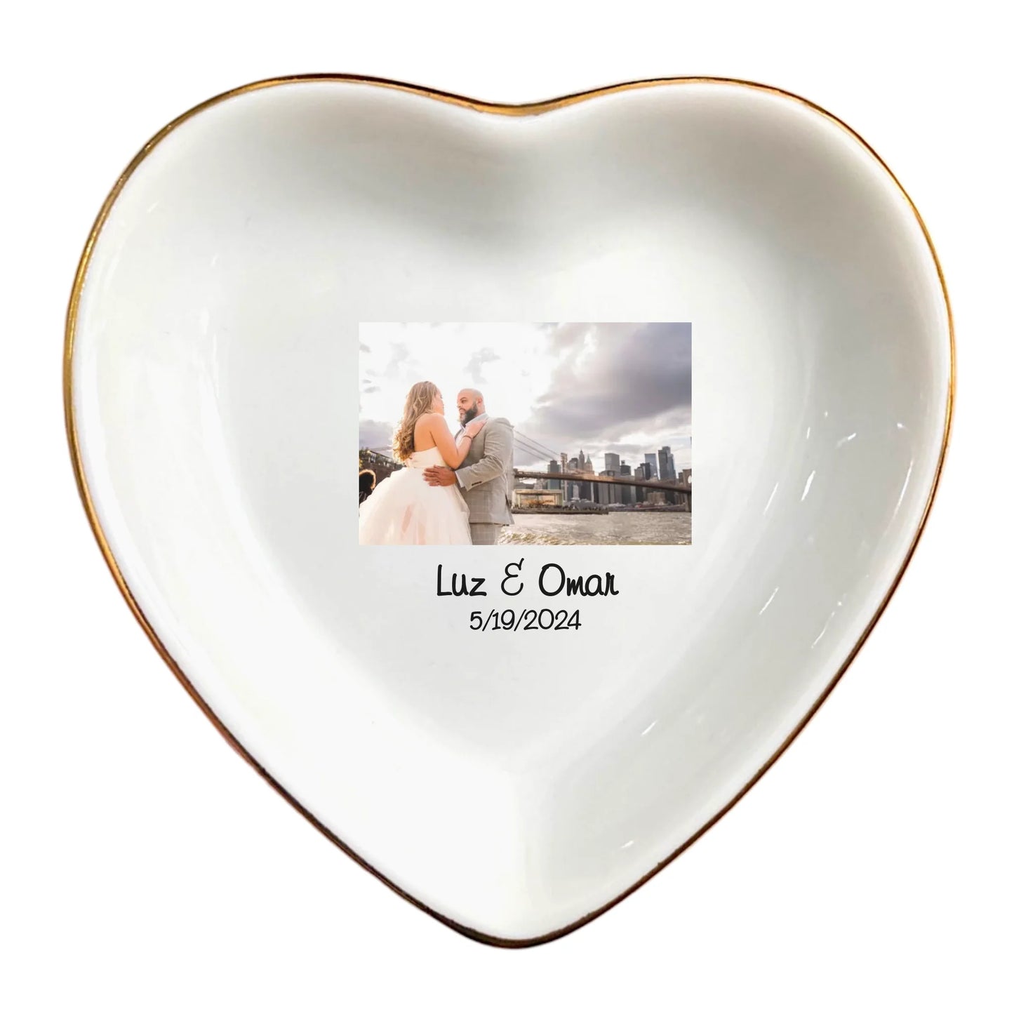 Personalized Photo Ring Dish | Custom Wedding & Anniversary Gift | Jewelry Trinket Tray with Name & Date