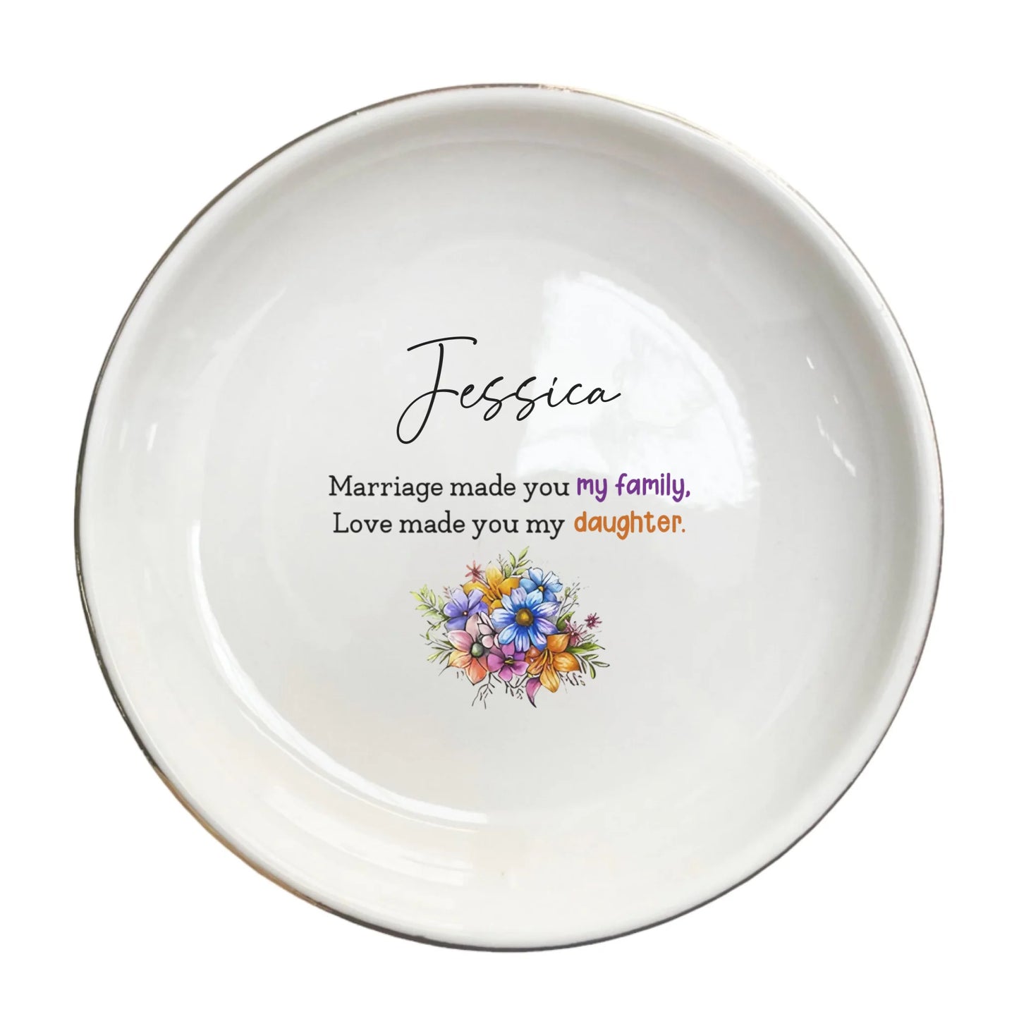 Daughter-in-Law Ring Dish | Wedding & Birthday Gift from Mother-in-Law | "Marriage Made You Family" Jewelry Tray