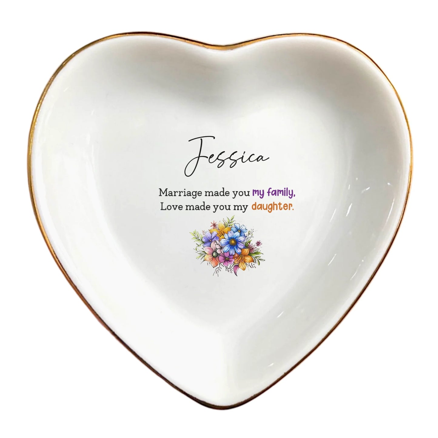 Daughter-in-Law Ring Dish | Wedding & Birthday Gift from Mother-in-Law | "Marriage Made You Family" Jewelry Tray