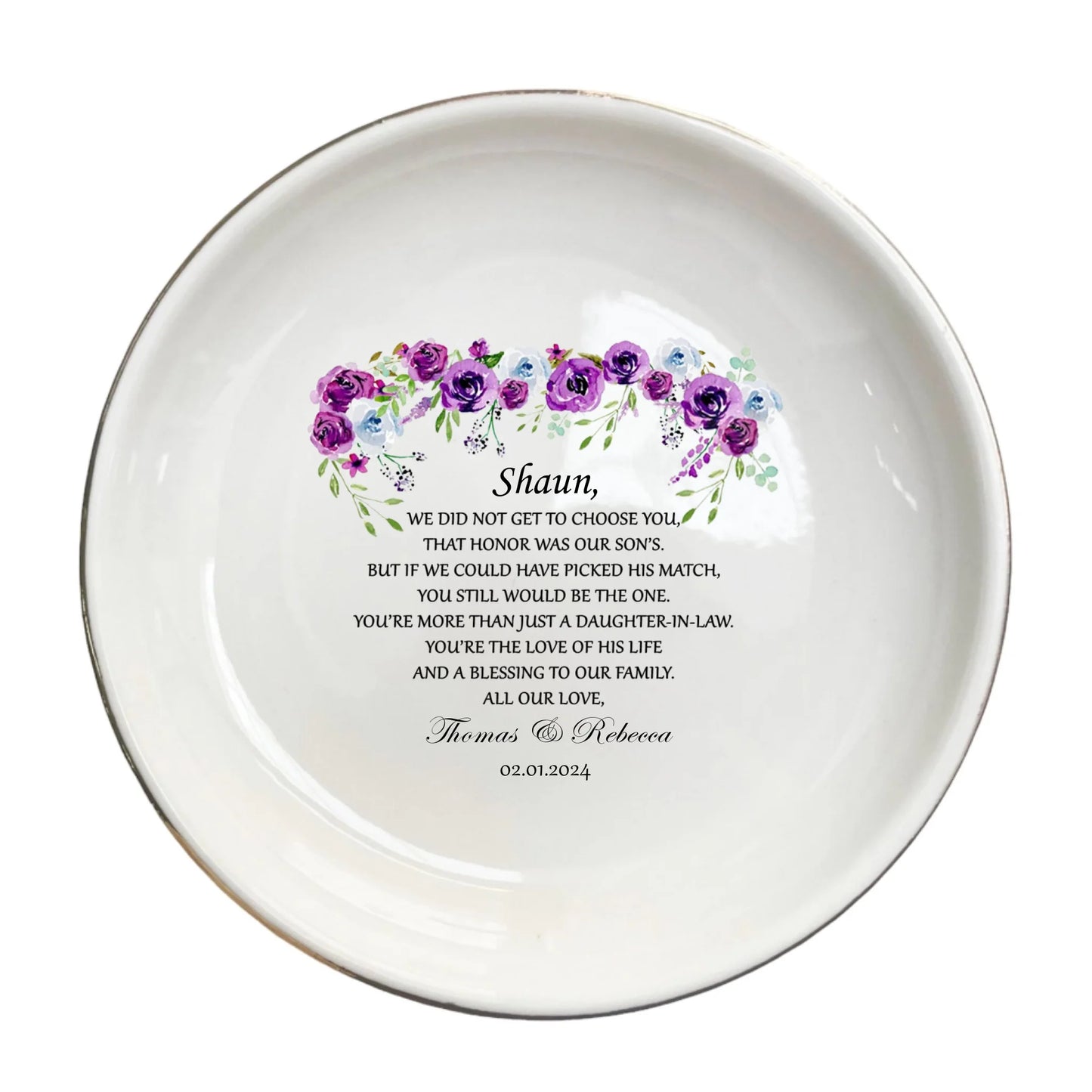 Daughter-In-Law Custom Ring Dish Holder | Bridal Shower & Wedding Gift from Mother of the Groom | Bride Keepsake