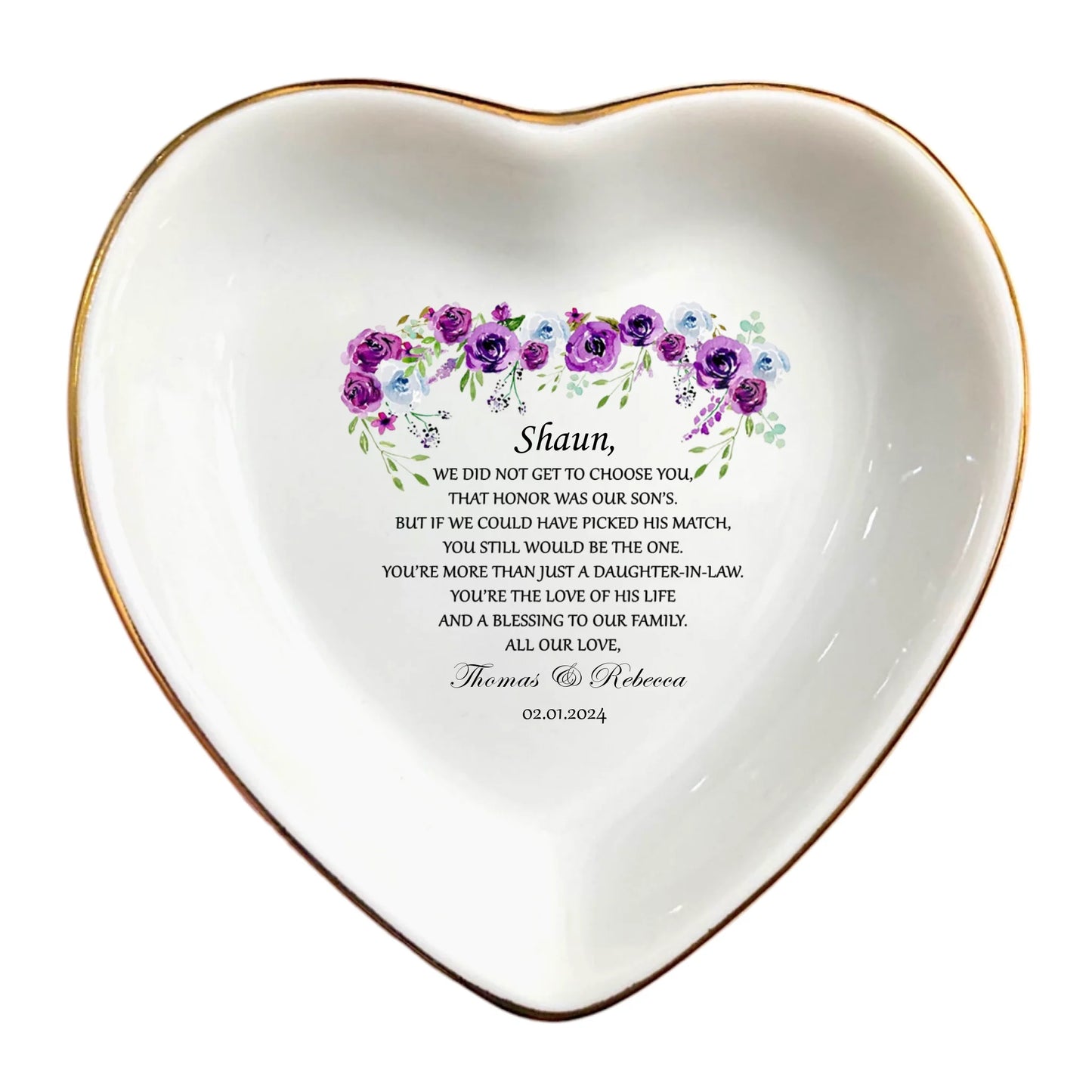 Daughter-In-Law Custom Ring Dish Holder | Bridal Shower & Wedding Gift from Mother of the Groom | Bride Keepsake