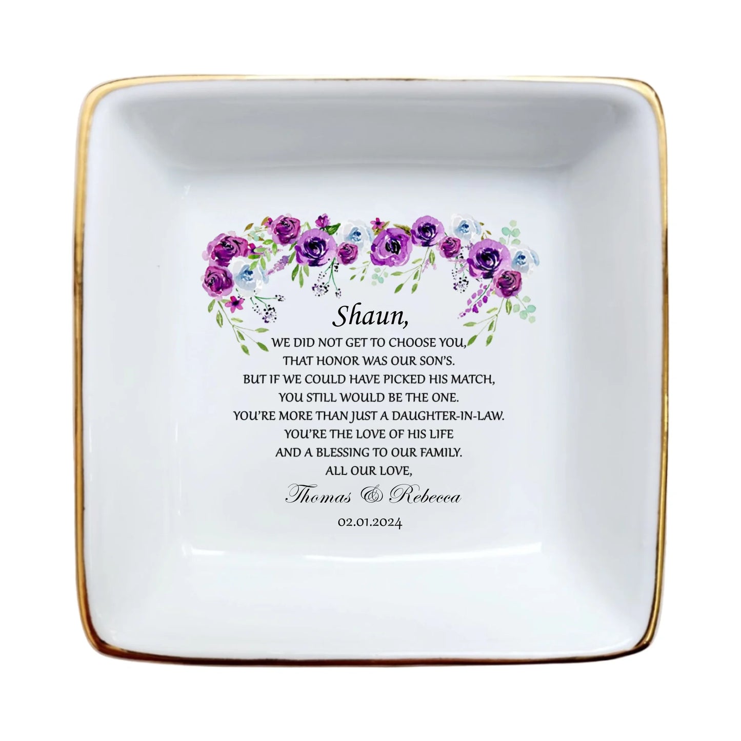 Daughter-In-Law Custom Ring Dish Holder | Bridal Shower & Wedding Gift from Mother of the Groom | Bride Keepsake