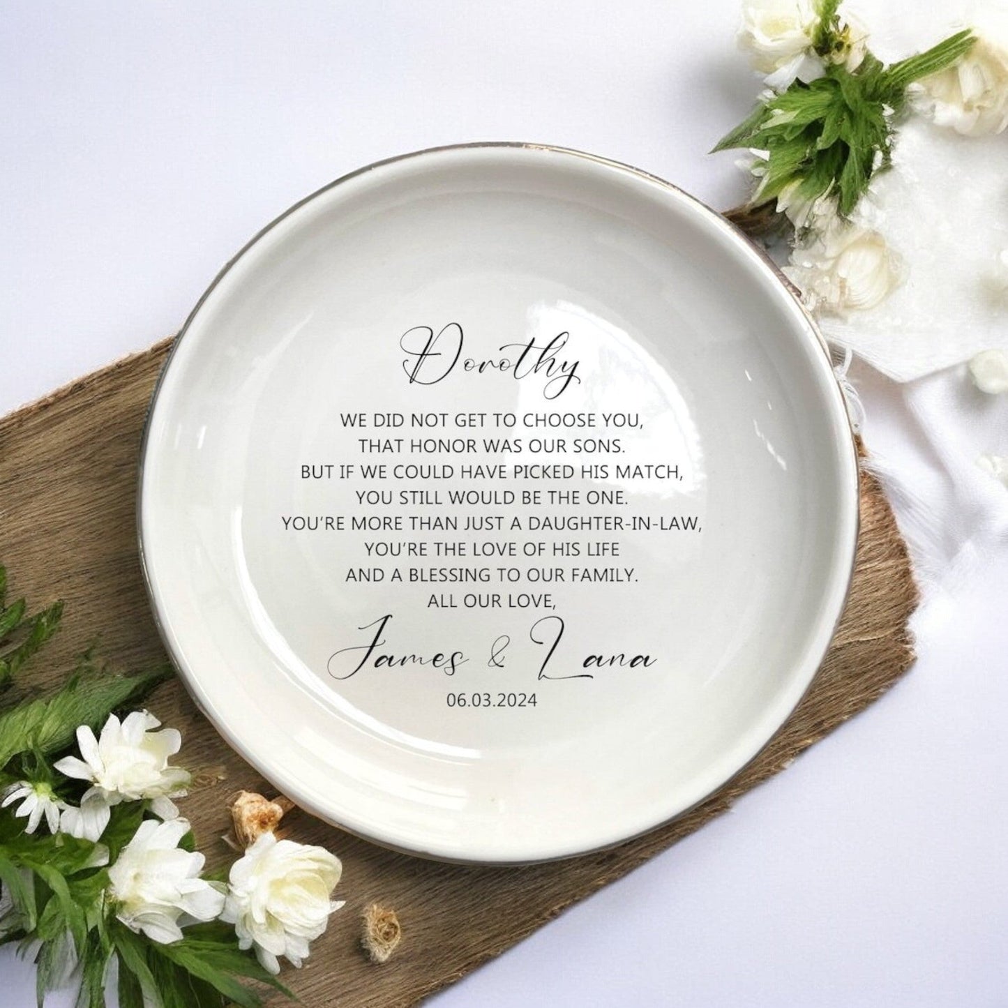 Daughter In Law Gift From Parents Of The Groom-Personalized Jewelry Dish-Wedding Gifts For Bride-A Blessing To Our Family-Bridal Shower Gift
