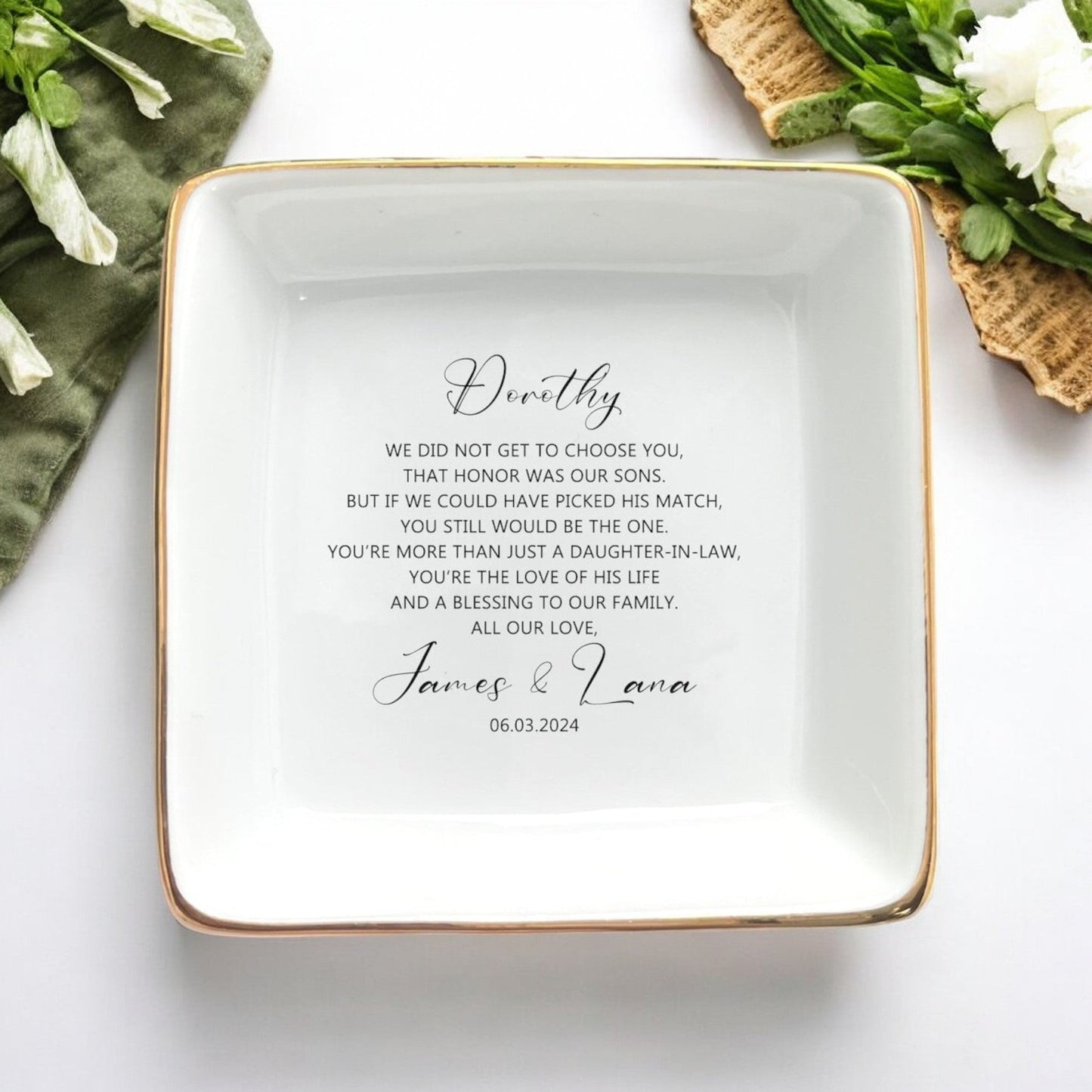 Daughter In Law Gift From Parents Of The Groom-Personalized Jewelry Dish-Wedding Gifts For Bride-A Blessing To Our Family-Bridal Shower Gift