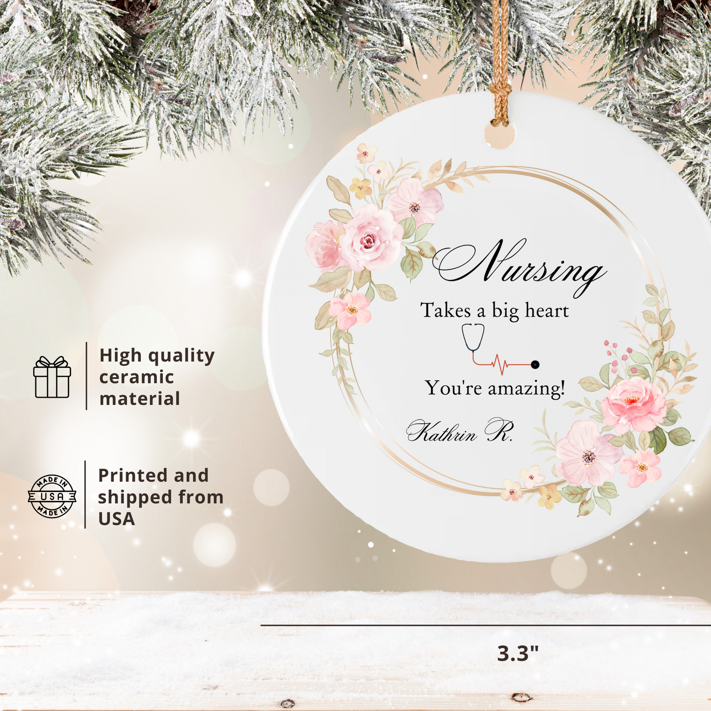 Personalized Nurse Christmas Ornament – Unique Nursing Gift – Custom Caregiver Ornament
