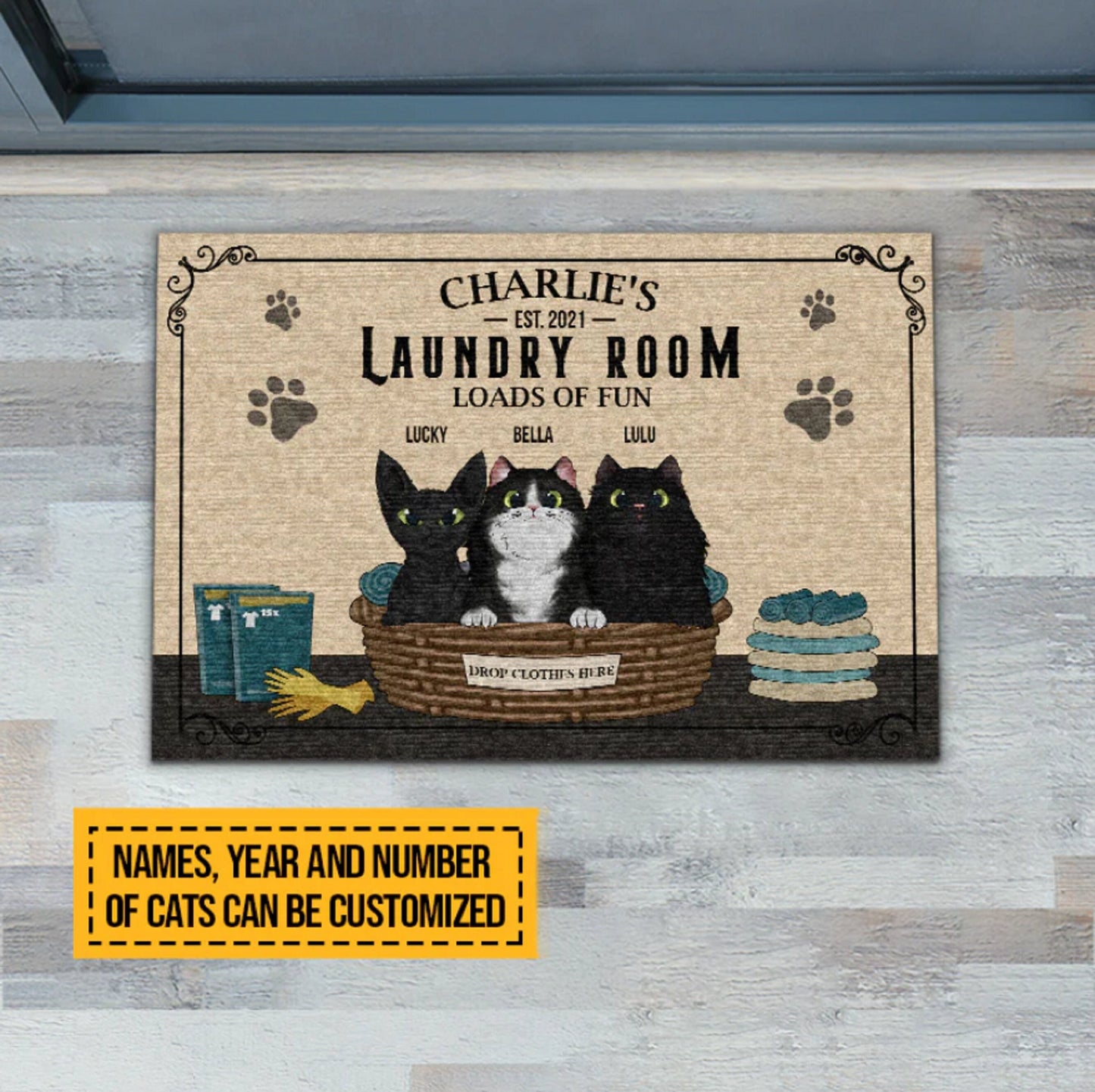 Laundry Room Personalized Doormat, Funny Cat Mat, Laundry Room Area Rug, Gift For Laundry Room, Laundry Decorations, Cat Parents Gifts