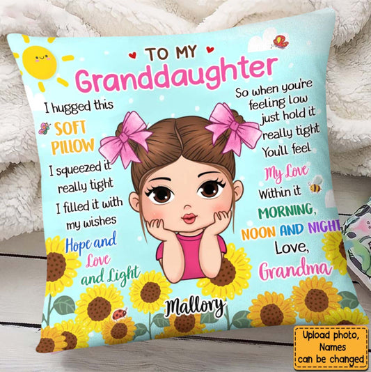 To My Granddaughter Pillow, Hug This Pillow, Gift from Nana, Gift for Grandkid Pillow, Long Distance Gift, Grandmas Pillow with Grandkids