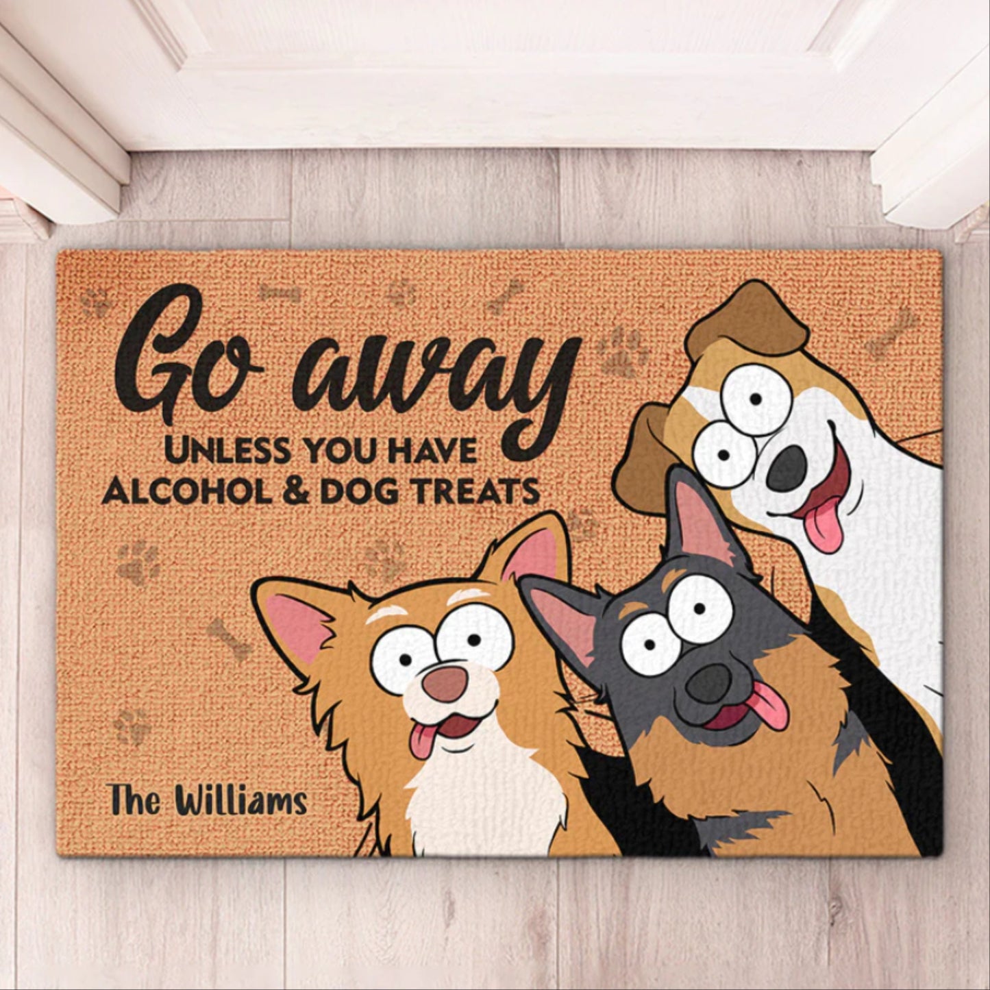 Go Away Unless You Have Alcohol And Pet Treats Personalized Dog Doormat, Funny Welcome Home Mat, Dog Entrance Mat, Front Door Mat