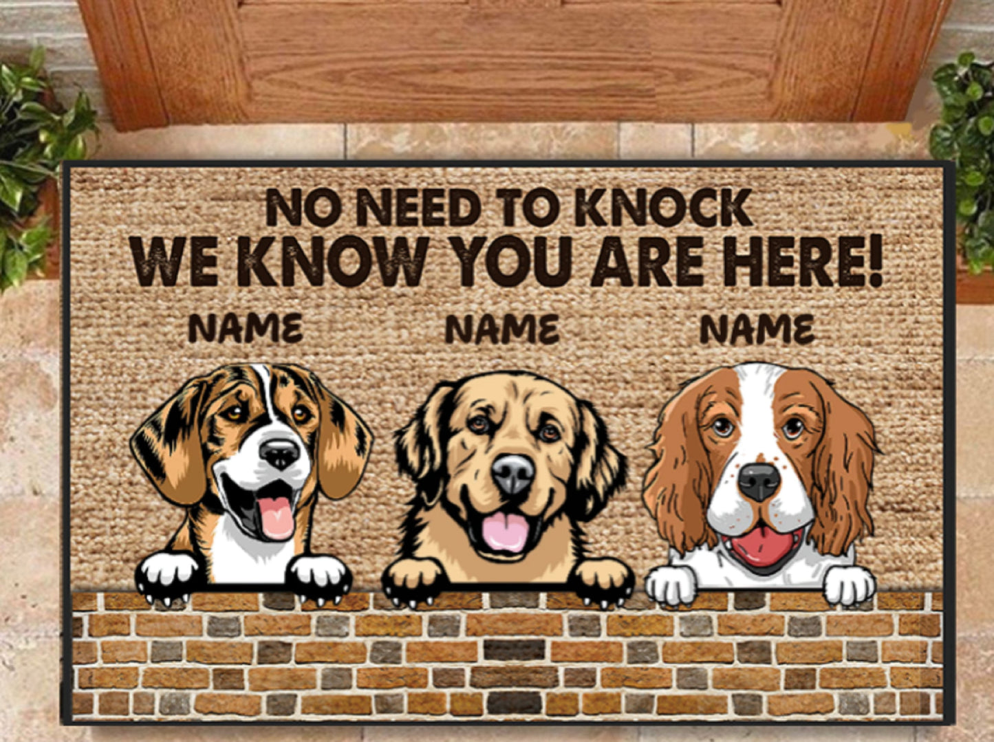 No Need To Knock We Know You Are Here, Personalized Dog Doormat, Funny Welcome Home Mat, Dog Entrance Mat, Welcome Mat, Housewarming Gift