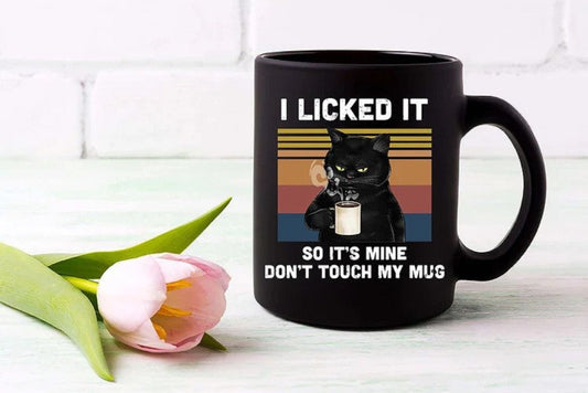 Personalized I Licked It So It's Mine Don't Touch My Mug, Funny Black Cat Mug Gift, Vintage Black Cat Mug For Cat Lovers, Gift For Pet Lover