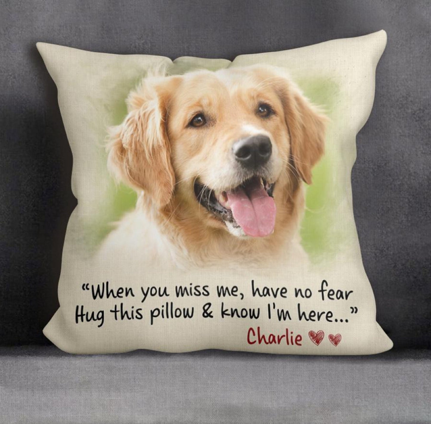 When You Miss Me Have No Fear Hug This Pillow & Know I'm Here, Personalized Pet Pillow, Pet Sympathy Gifts, Dog Dad Gift, Dog Mom Gift