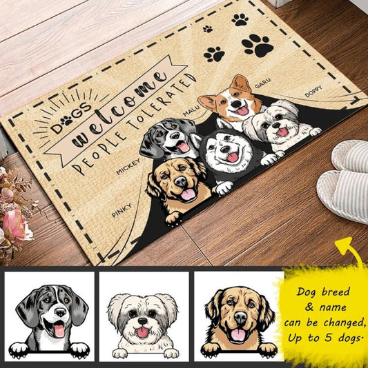 Personalized Dog Welcome People Tolerated Doormat, Personalized Dog Door Gift, Personalized Door Mat For Dog Mom Dog Mom, Housewarming Gift