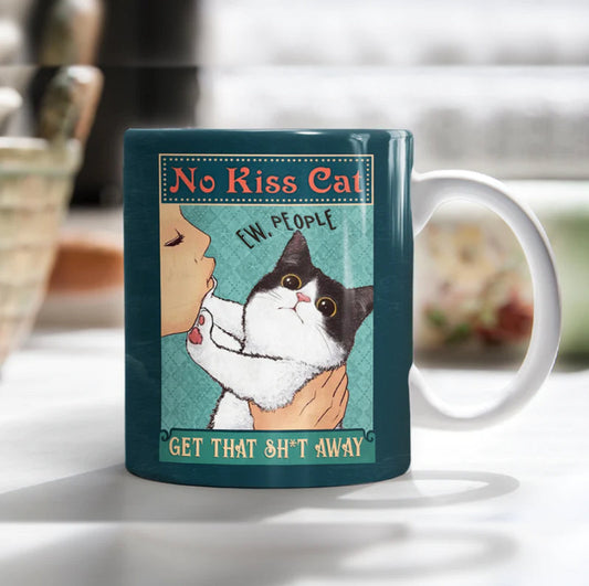 No Kiss Cat Ew People Cat Mug, Funny Mug Gift For Friends, Custom Cat Coffee Mug, Mom Cat Mug, Dad Cat Mug, Cranky Cat Coffee Mug