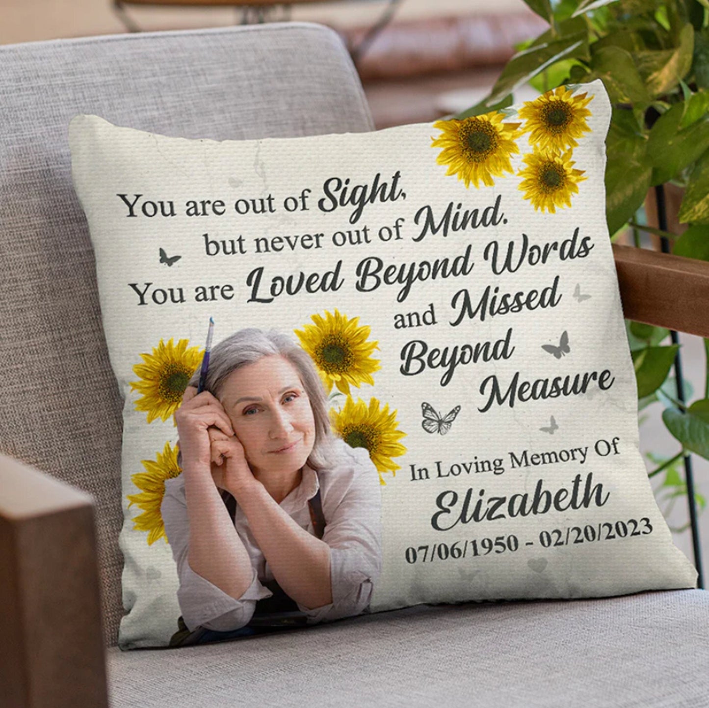 You're Never Out Of My Mind Personalized Memorial Pillow, Sympathy Gifts For Family Members, Family Keepsake, Rememberance Gift