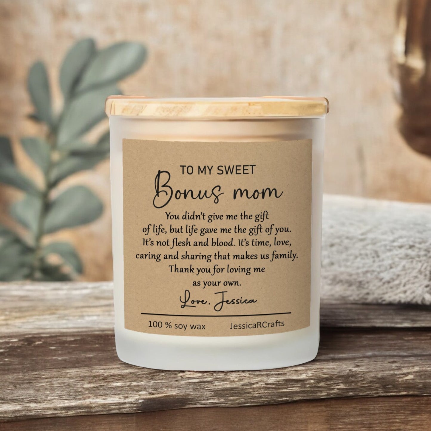 To My Bonus Mom Scented Candle From Adopted Daughter | Unique Step Mom Gift - Custom Candle