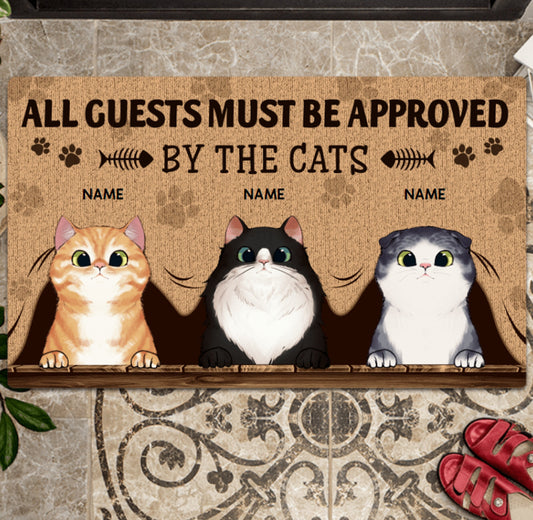 All Guests Must Be Approved By The Cats Personalized Cat Doormat, Funny Welcome Home Mat, Cat Entrance Mat, Welcome Mat, Housewarming Gift