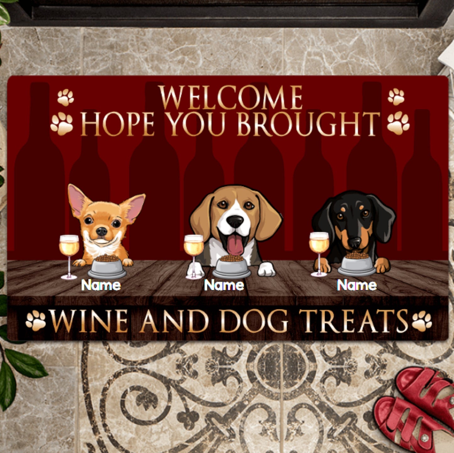 Personalized Welcome To Dog House Doormat, Dog Entrance Mat, Housewarming Gift, Hope You Brought Wine And Dog Treats Dog Welcome Mat