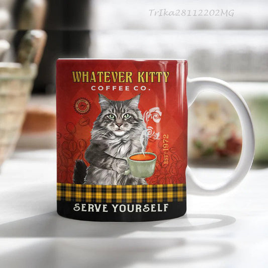 Whatever Kitty Cat Company Coffee Mug - Maine Cat Mug For Cat Mom Cat Lovers - Tuxedo Company Cat Mug - Serve Yourself - Gift for Cat Lovers