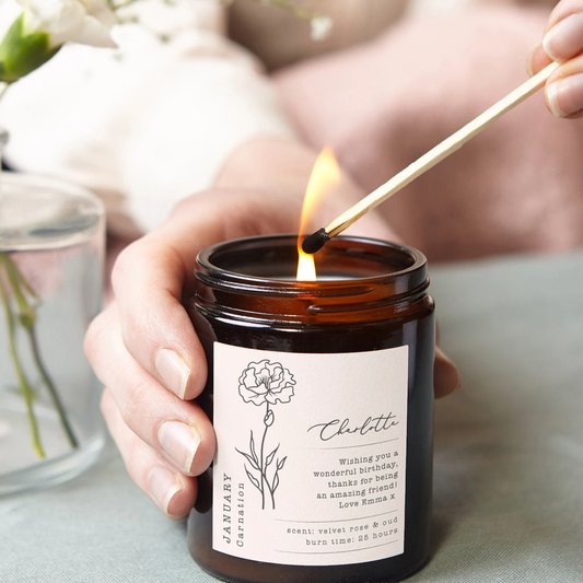 Personalized Birth Flower Apothecary Candle 8oz | Unique Birthday Gift for Mom, Wife, Girlfriend, Sisters