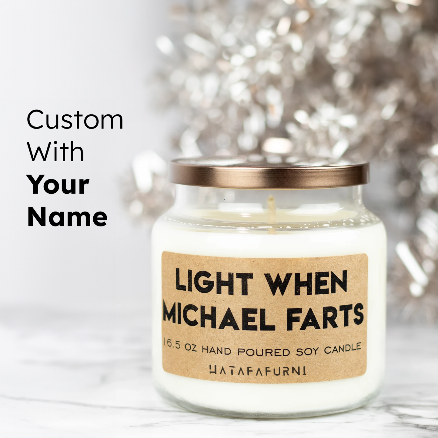 Personalized Candle - Light When Name Farts Soy Candle, 16.5 oz Soy Wax Candle | Custom Christmas Birthday Gift