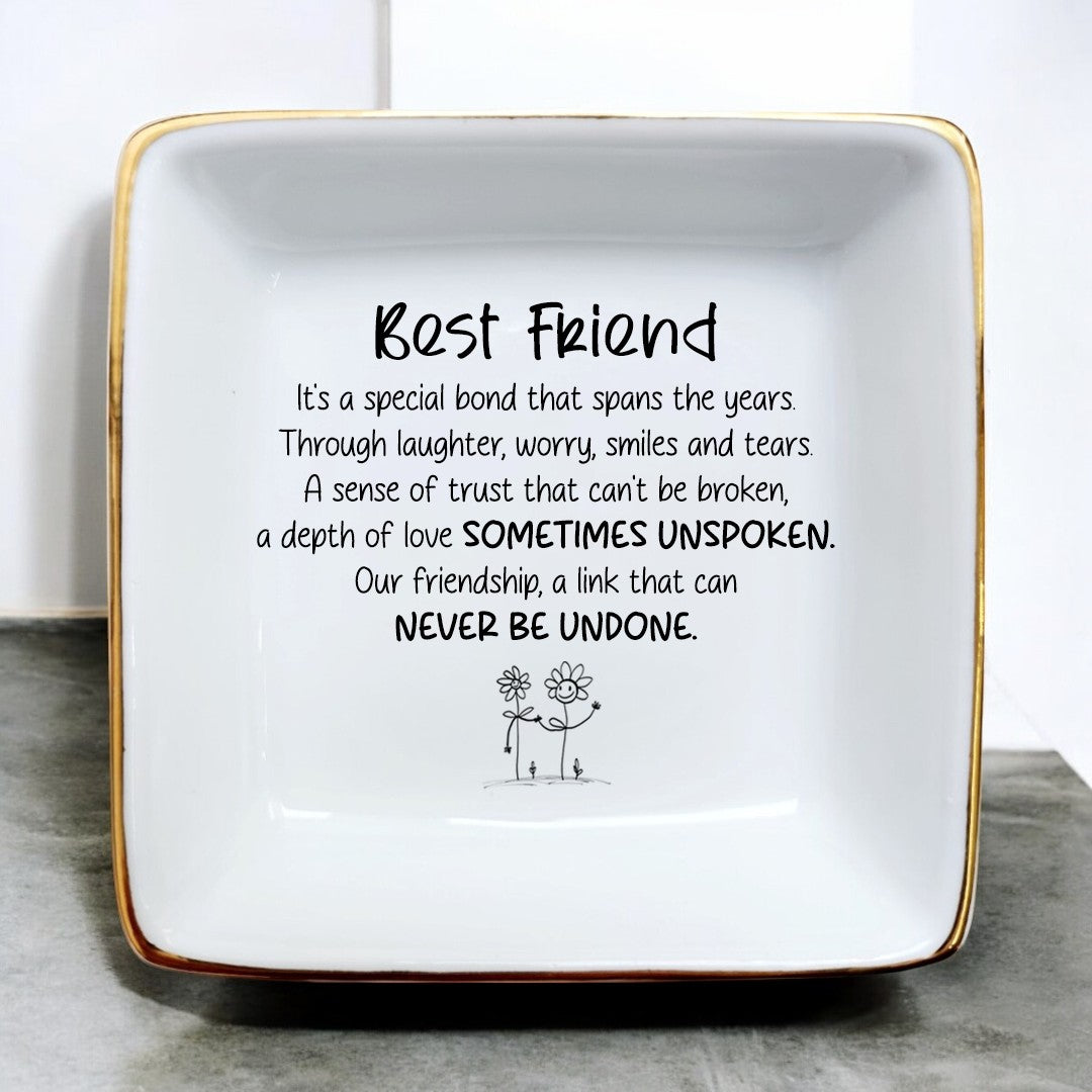 Ceramic Ring Dish Gifts for Best Friend-Jewelry Tray for Good Friends Bestie Best Friend BFF Soul Sister Friendship Plate Holder-Gifts for Birthday,Christmas