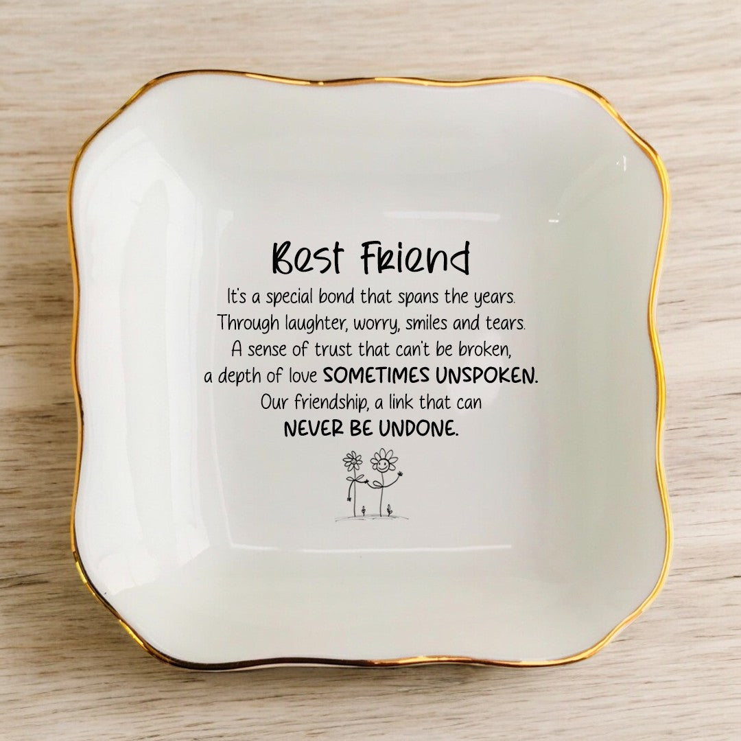 Ceramic Ring Dish Gifts for Best Friend-Jewelry Tray for Good Friends Bestie Best Friend BFF Soul Sister Friendship Plate Holder-Gifts for Birthday,Christmas