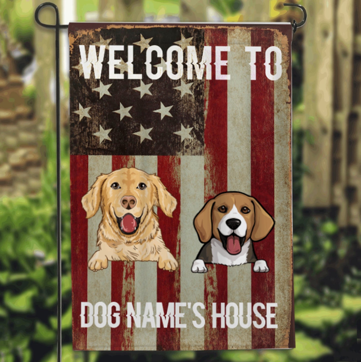 Welcome To My House, American Flag Dog Personalized Flag, Dog Lovers Gift, Spring Garden Flag, Dog Flag, Dog Owner Gift Ideas