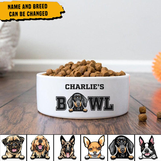 Custom Dog Bowls with Name & Breeds Design, Personalized Dog Bowl, New Dog Gift, Dog Food Bowl, Dog Water Bowl, Pet Bowl, Dog Lovers Gifts