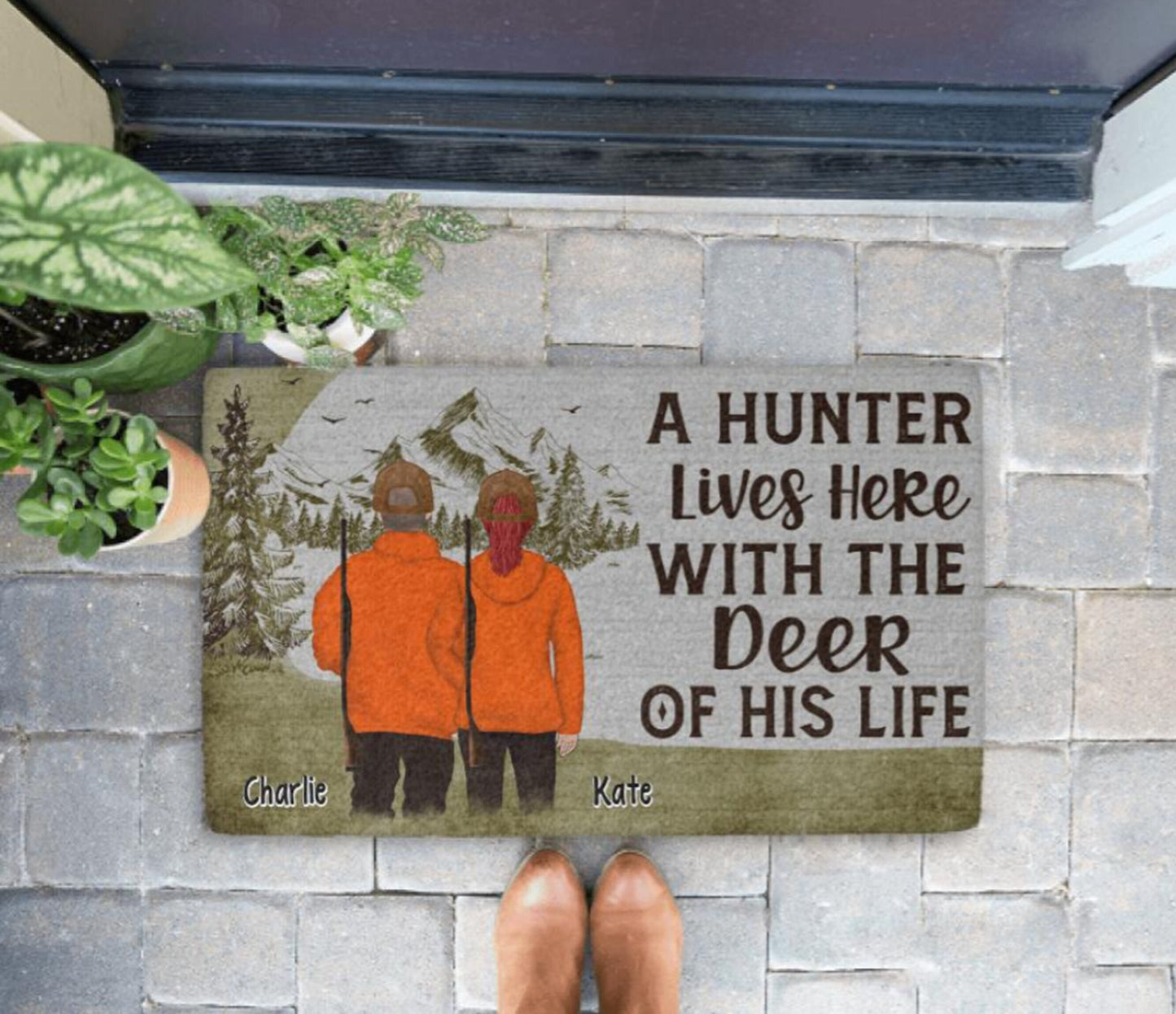 A Hunter Lives Here With the Deer of His Life Doormat, Gift for Hunting Lovers, Welcome Doormat, Gift for Hunters, Hunting Family