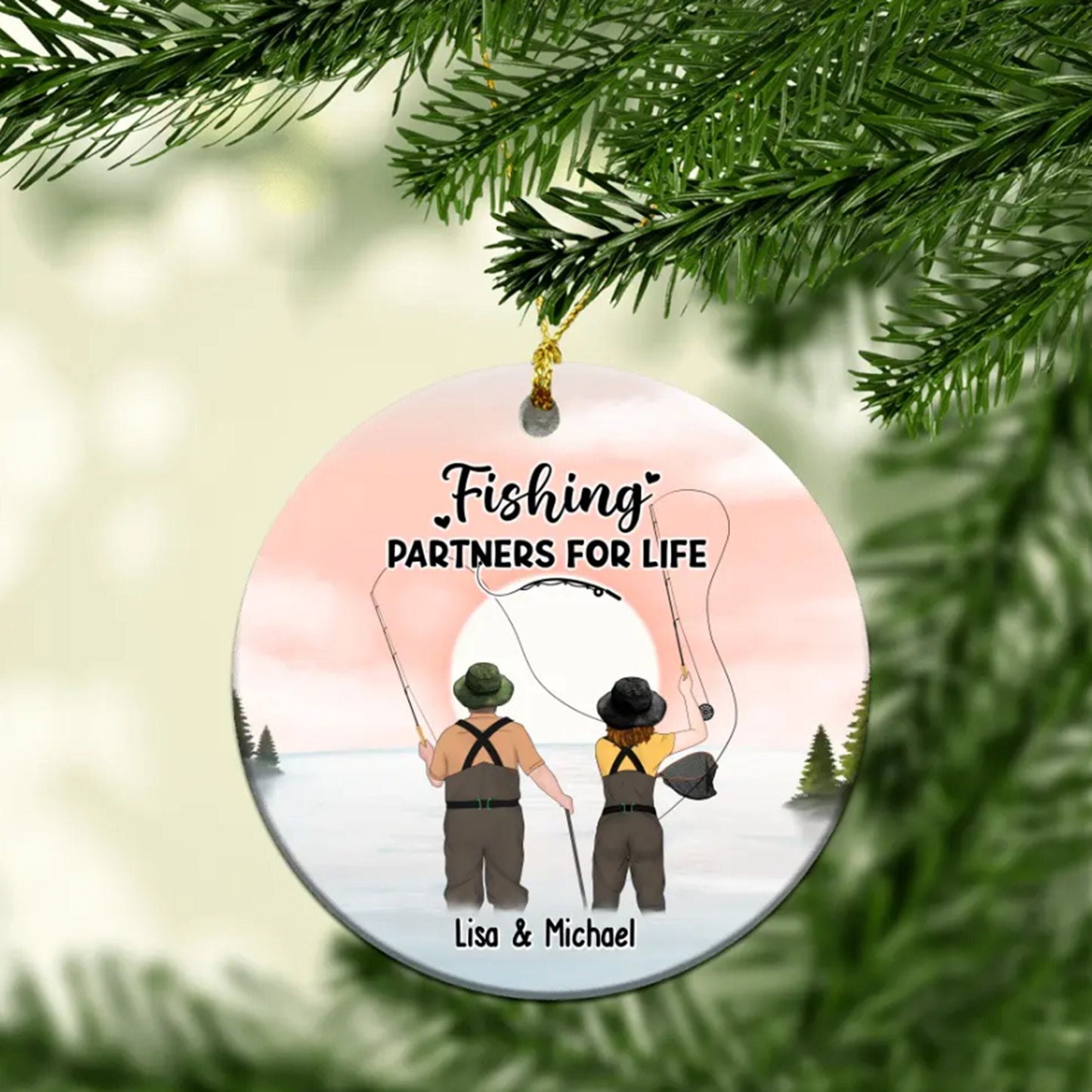 Fishing Partners For Life Personalized Couples and Friends Ornament, Ornament for Lovers, Engagement Keepsake, Fishing Lovers Gift