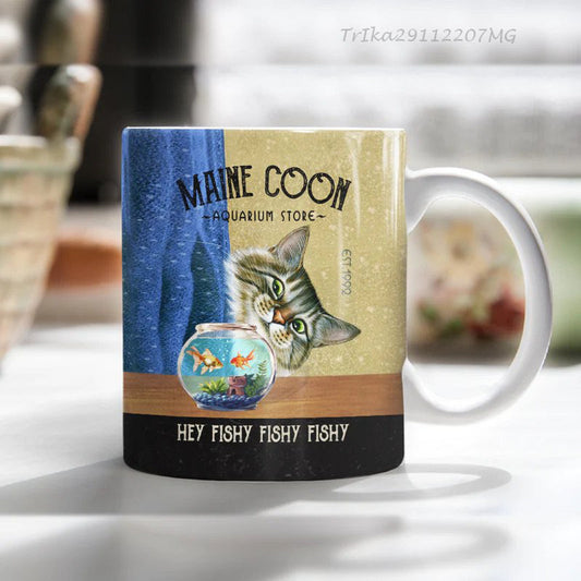 Funny Retro Cat Coffee Company Mug, Maine Coon Cat Tea Mug, Cat Coffee Company Mug, Mom Mug, Dad Mug For Cat Lovers, Custom Cat Coffe Cup