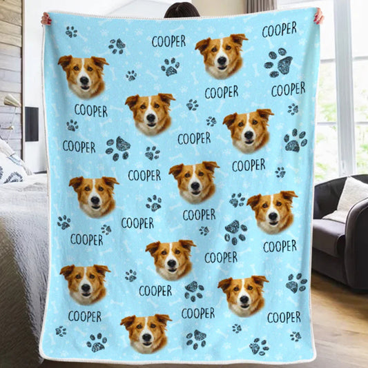 Custom Dog Blanket, Dog Photo Throw Blanket, Dog Mom Gift, Dog Face and Name Blanket, Dog Lover Gift, Dog Face Blankets, Puppy Name Blankets