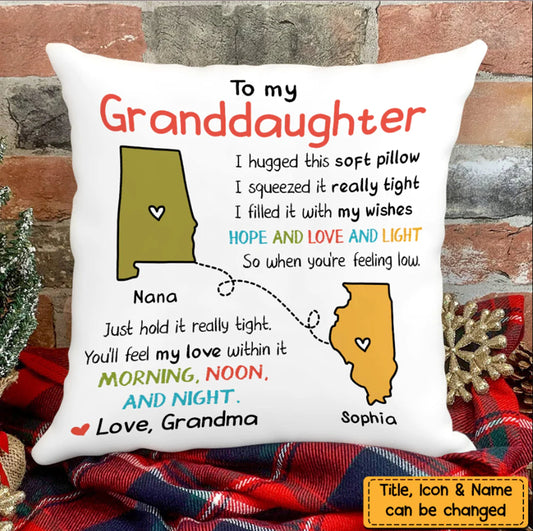 Custom Grandson Granddaughter Names Pillow, Personalized Grandmas Pillow, Family Name Pillow, Long Distance Gift, Custom State to State